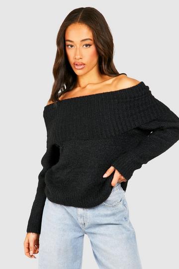 Premium Soft Knit Bardot Oversized Jumper black