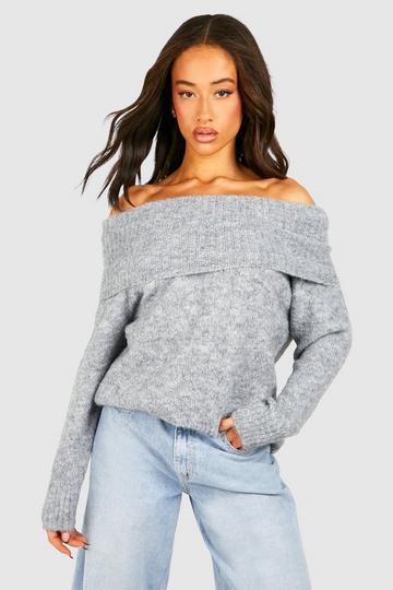 Premium Soft Knit Bardot Oversized Jumper grey