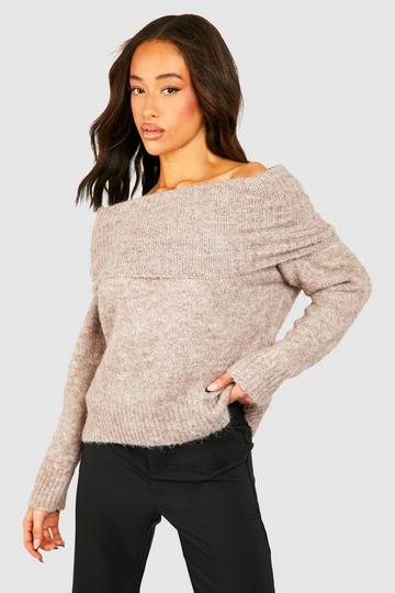 Premium Soft Knit Off The Shoulder Oversized Sweater mink
