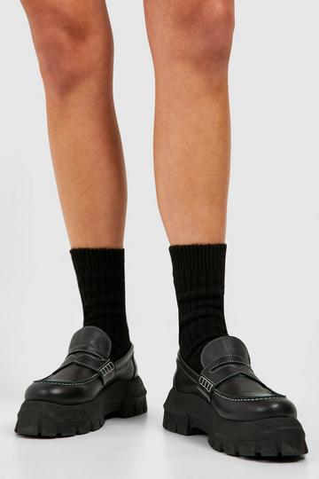 Black Single Black Knitted Thick Ribbed Sock
