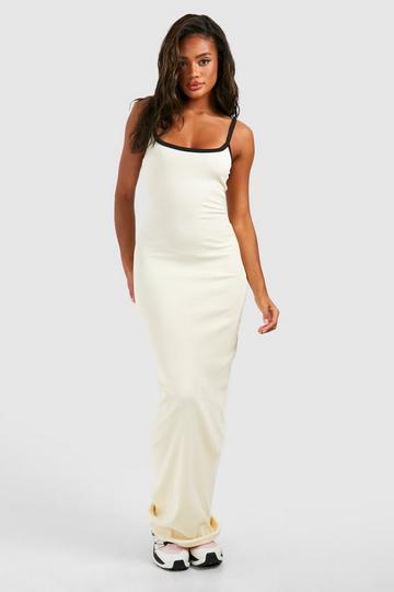 Cream White Premium Contrast Binding Strappy Maxi Dress