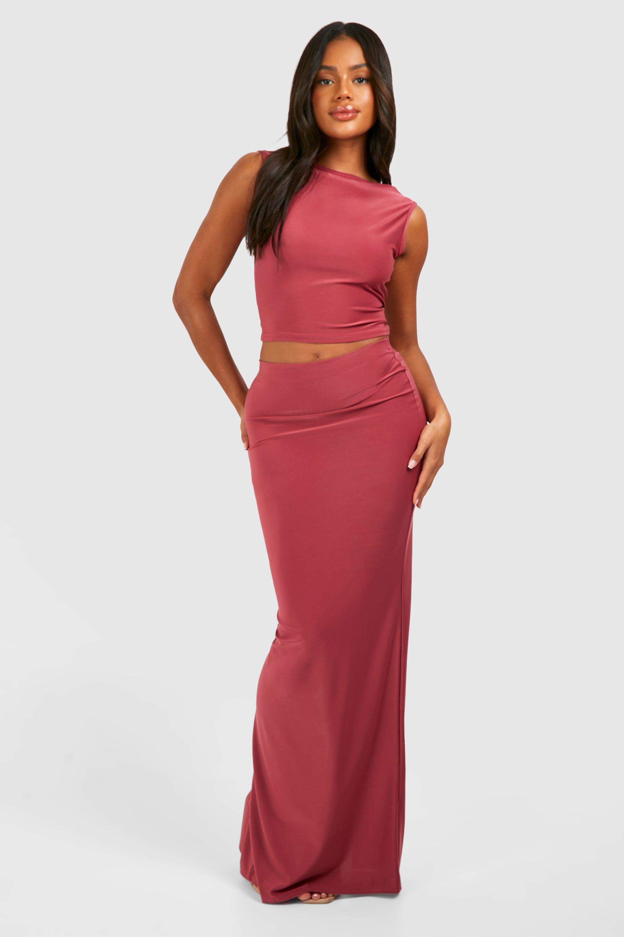 Satin dipped shop hem maxi skirt