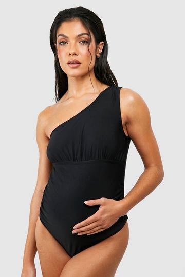 Black Maternity Ruched One Shoulder Swimsuit