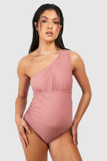Maternity Ruched One Shoulder Swimsuit mocha
