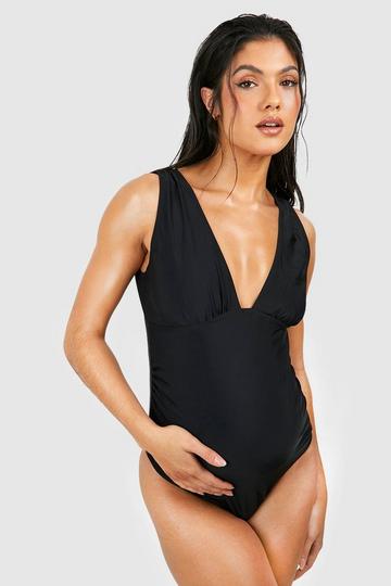Maternity Ruched Plunge Neck Swimsuit black