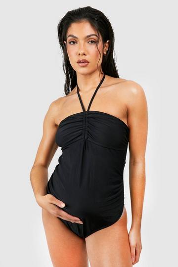 Maternity Ruched Bandeau Tie Swimsuit black