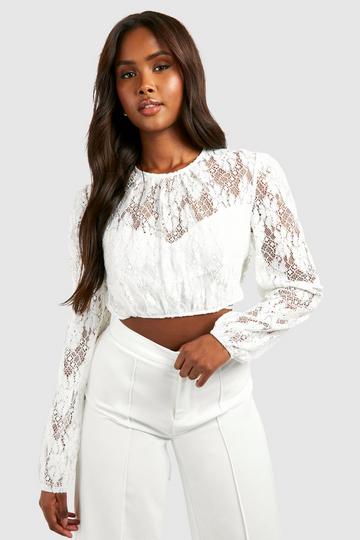 Lace Long Sleeve Crop Top ivory