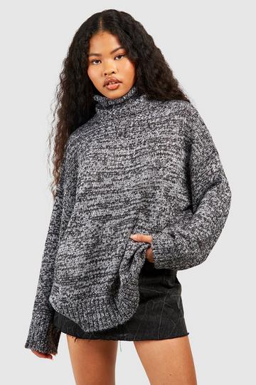 Petite Chunky High Neck Marl Sweater charcoal