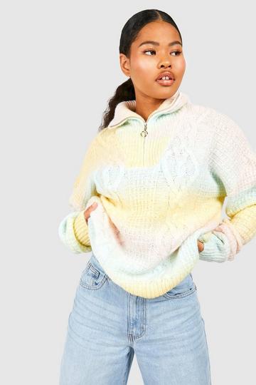 Petite Half Zip Cable Knit Mutlicolored Marl Sweater multi
