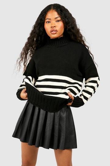 Petite High Neck Stripe Sweater black