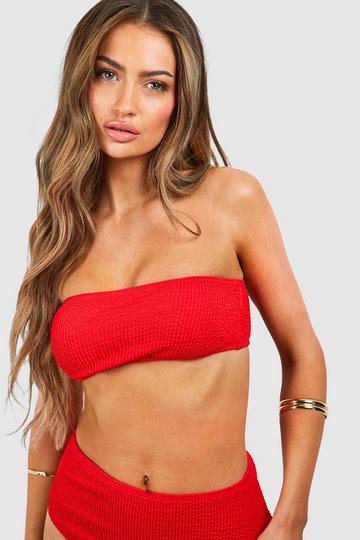 Red Mix & Match Crinkle Bandeau Bikini Top