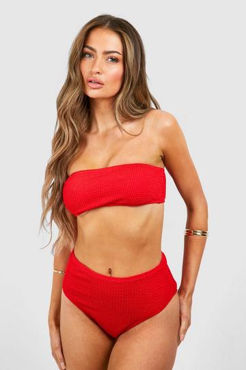 Red Mix & Match Crinkle High Waist Bikini Brief