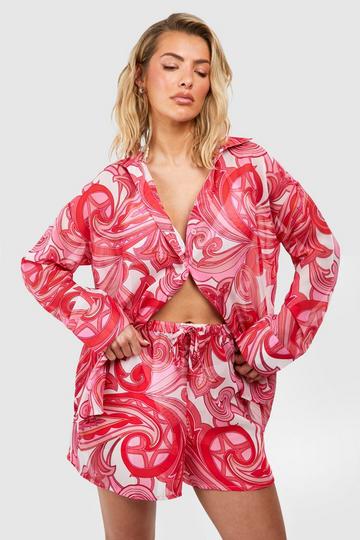 Abstract Print Shirt & Short Beach Co-ord pink