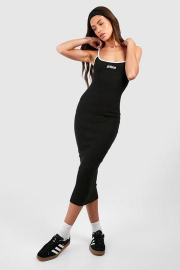 Black Prince Embroidered Ribbed Midaxi Dress