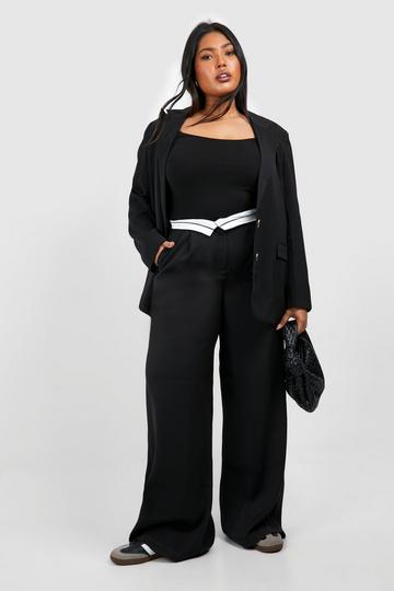 Plus Contrast Waistband Wide Leg Tailored Trousers black