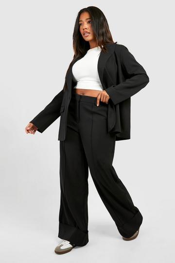 Plus Turn Cuff Wide Leg Relaxed Fit Tailored Trousers black