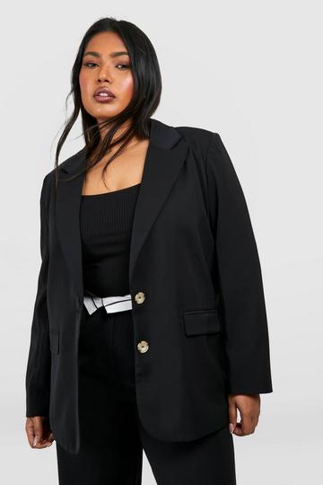 Black Plus Single Breasted Relaxed Fit Tailored Blazer