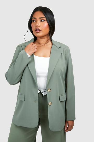 Plus Single Breasted Relaxed Fit Tailored Blazer khaki