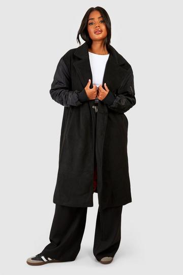 Black Bomber Sleeve Belted Maxi Coat