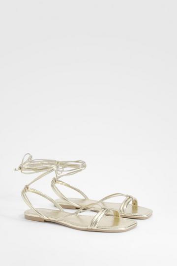 Wide Fit Metallic Wrap Up Sandals gold