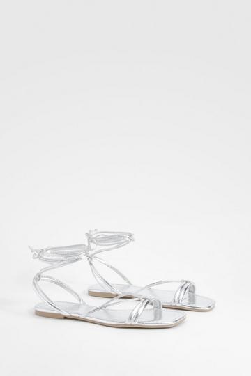 Wide Fit Metallic Wrap Up Sandals silver