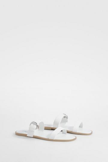 Wide Fit Double Strap Mule Sandals white