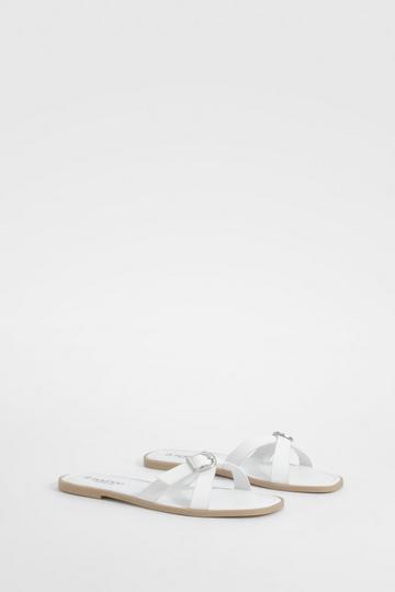 Crossover Buckle Mule Sandals white