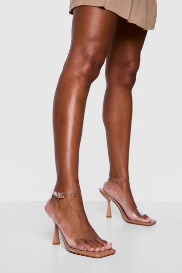 Wide Fit Clear Strap Square Toe Heeled Mules nude