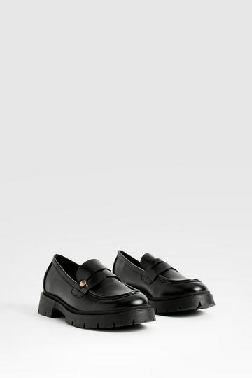 Black Chunky Hardware Detail Loafers