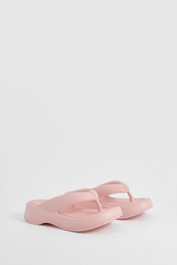 Pink Chunky Platform Square Toe Flip Flops