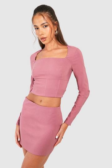 Messalina Pink Cropped Corset Top w/ Tie-Up Bow