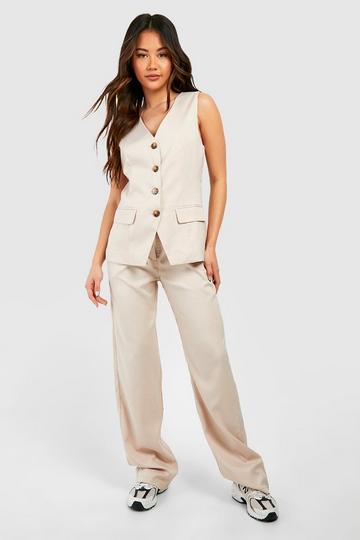 Marl Wide Leg Tailored Trousers stone