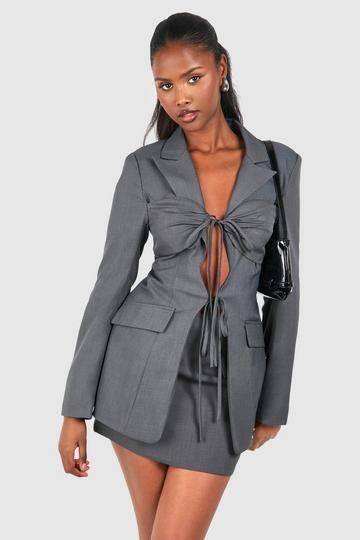 Tie Front Detail Fitted Blazer charcoal