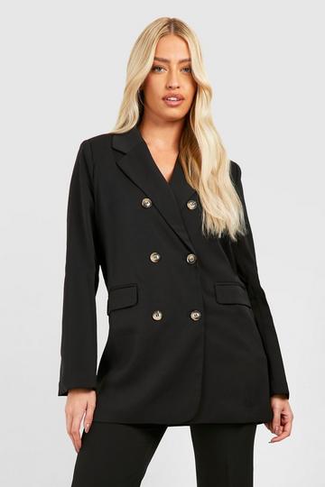 Black Double Breasted Relaxed Fit Tailored Blazer