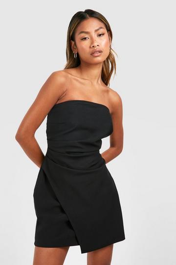 Linen Look Drape Bandeau Tailored Mini Dress black