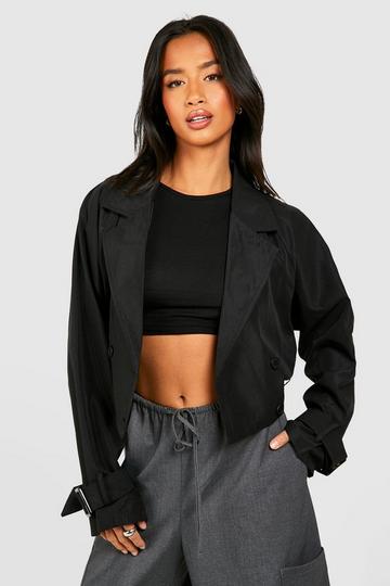Petite Belted Buckle Detail Crop Trench black