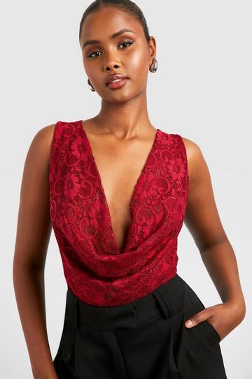 Lace Cowl Top cherry