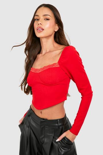 Tops, Red Lace Corset Top
