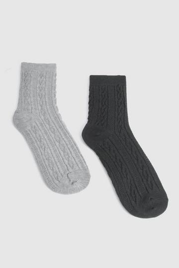 2 Pack Black And Grey Cable Lounge Socks multi