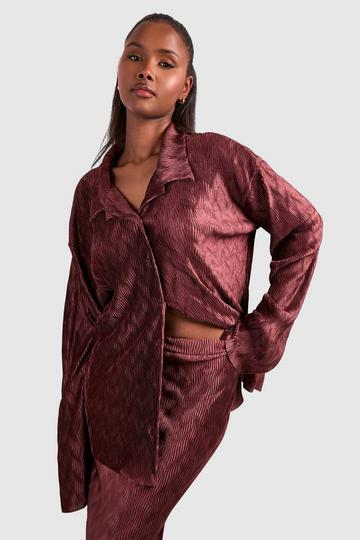 Wave Plisse Relaxed Fit Shirt chocolate