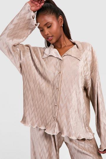 Wave Plisse Relaxed Fit Shirt sand