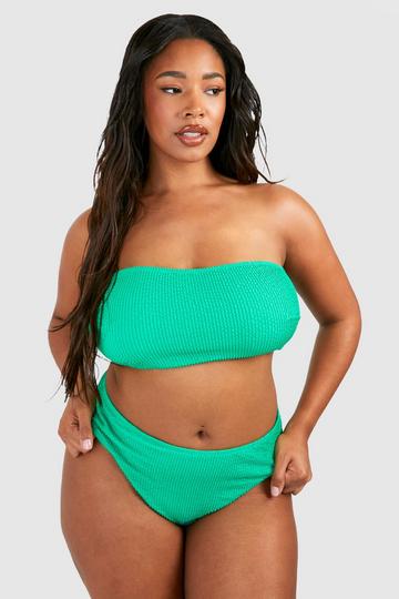 Plus Crinkle Tummy Control Bandeau Bikini green
