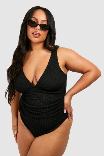 Plus Crinkle Tummy Control Ruched Swimsuit black