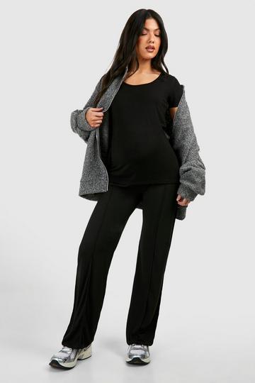 Maternity Ribbed Seam Straight Leg Trousers black
