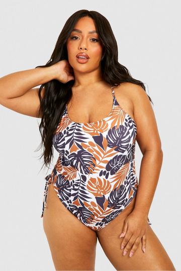 Plus Tropical Ruched Sides Swimsuit black