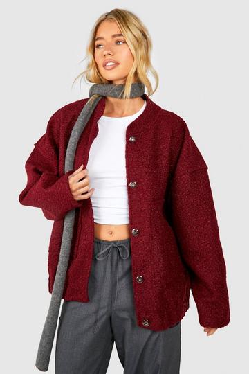 Oversized Wool Look Bomber Jacket burgundy