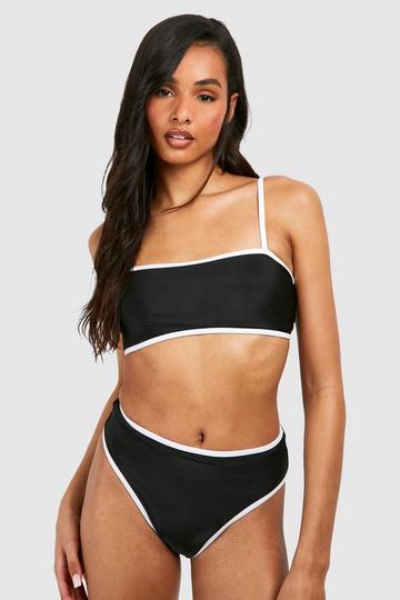 Tall Mono Strappy High Waisted Bikini Set black