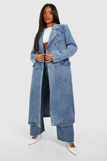 Double Breasted Denim Trench Coat mid blue
