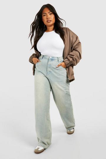 Brown Plus Light Washed Straight Leg Jeans
