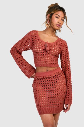 Crochet Lace Up Crop Top clay